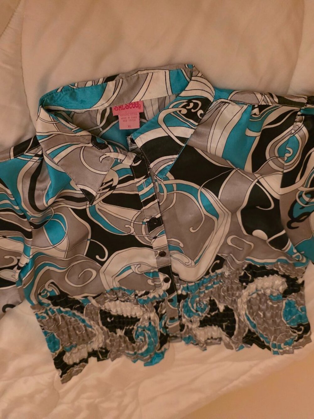 SHE SCHOOL Women's XL Abstract Print Button-Front Blouse